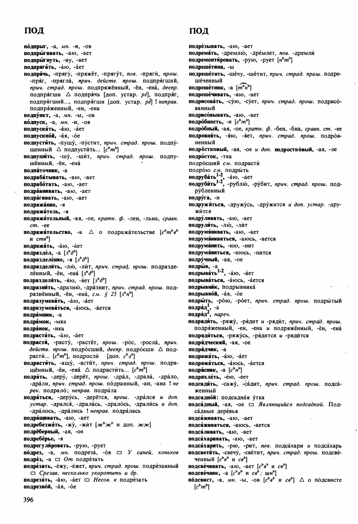 Скан печатной страницы 396 орфоэпического словаря Аванесова 1989 года с изображением текста