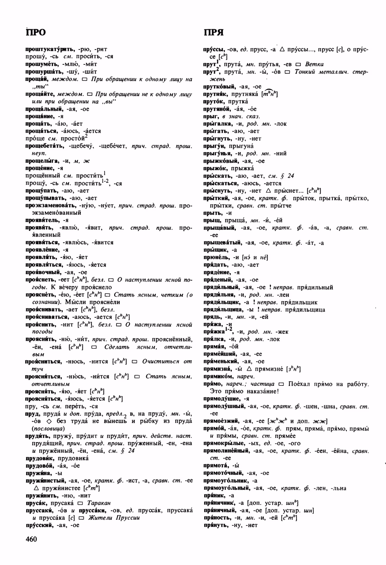 Скан печатной страницы 460 орфоэпического словаря Аванесова 1989 года с изображением текста
