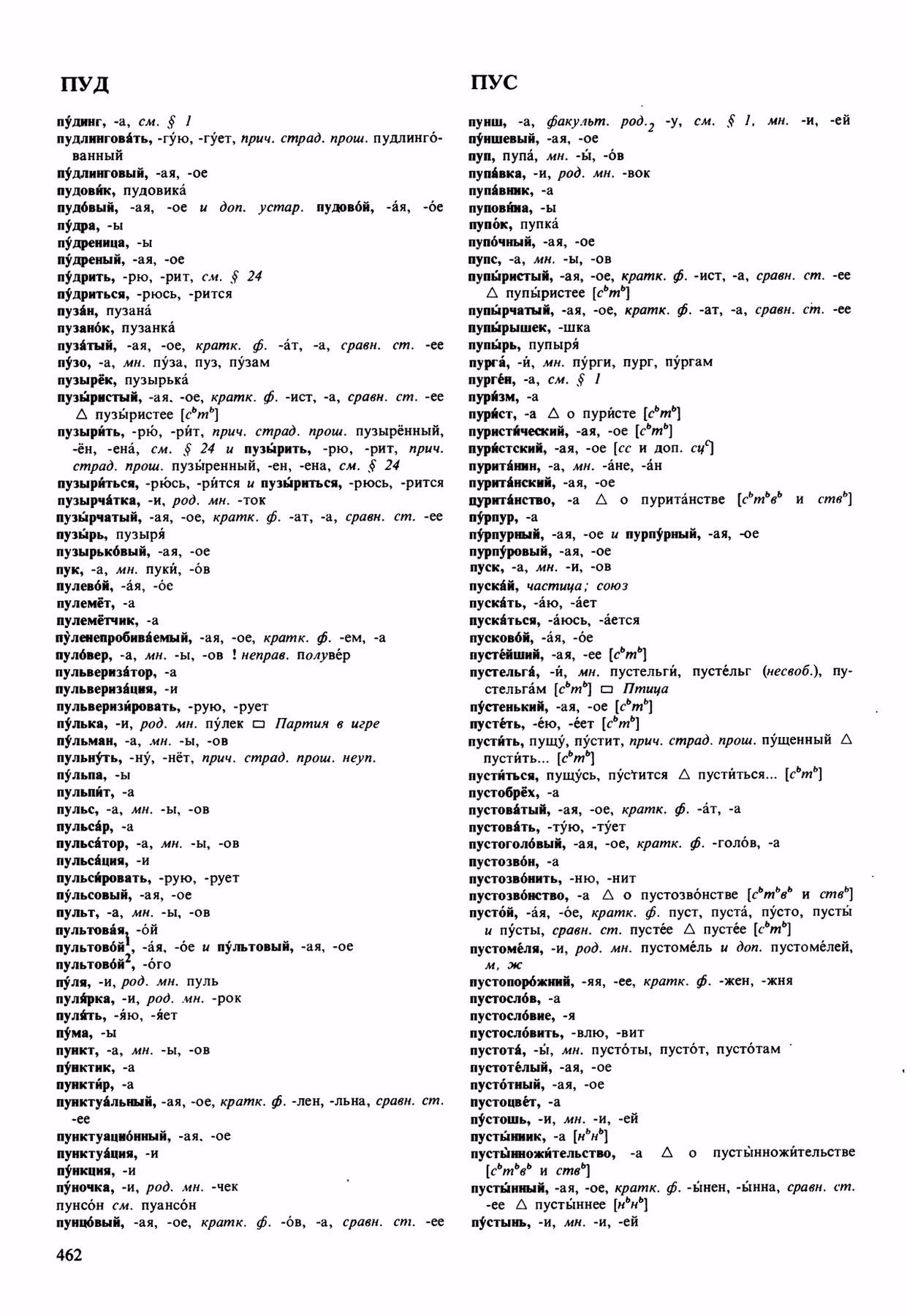 Скан печатной страницы 462 орфоэпического словаря Аванесова 1989 года с изображением текста