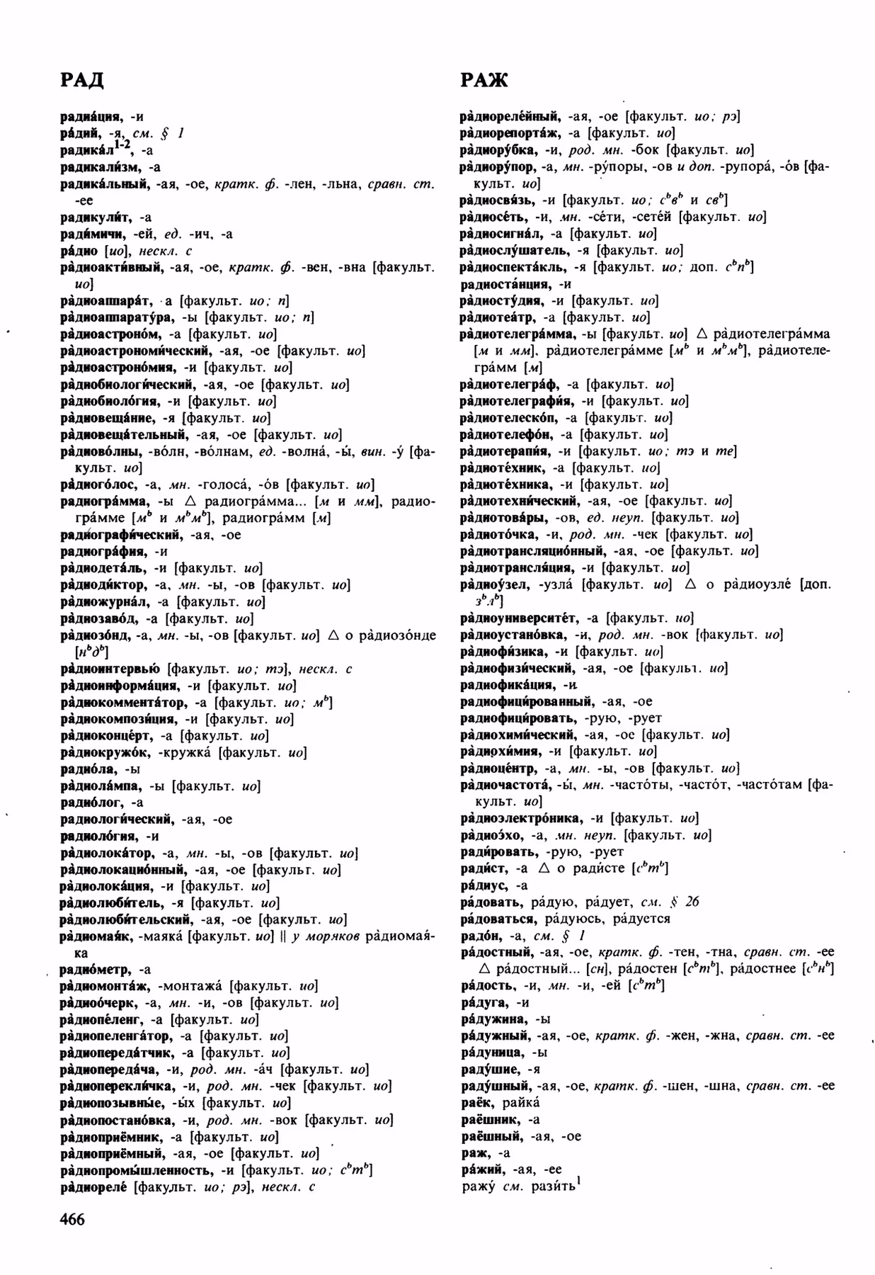 Скан печатной страницы 466 орфоэпического словаря Аванесова 1989 года с изображением текста