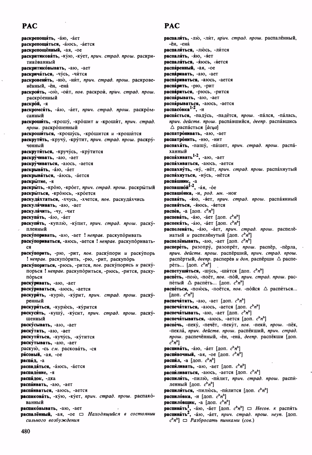 Скан печатной страницы 480 орфоэпического словаря Аванесова 1989 года с изображением текста