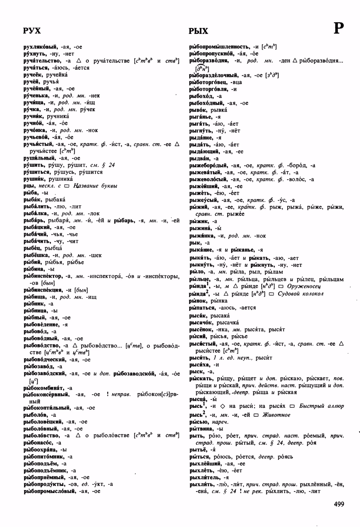 Скан печатной страницы 499 орфоэпического словаря Аванесова 1989 года с изображением текста