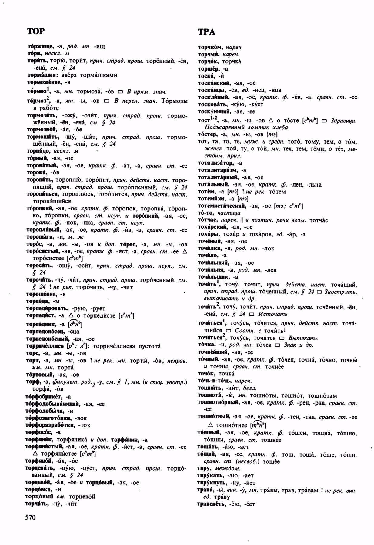 Скан печатной страницы 570 орфоэпического словаря Аванесова 1989 года с изображением текста