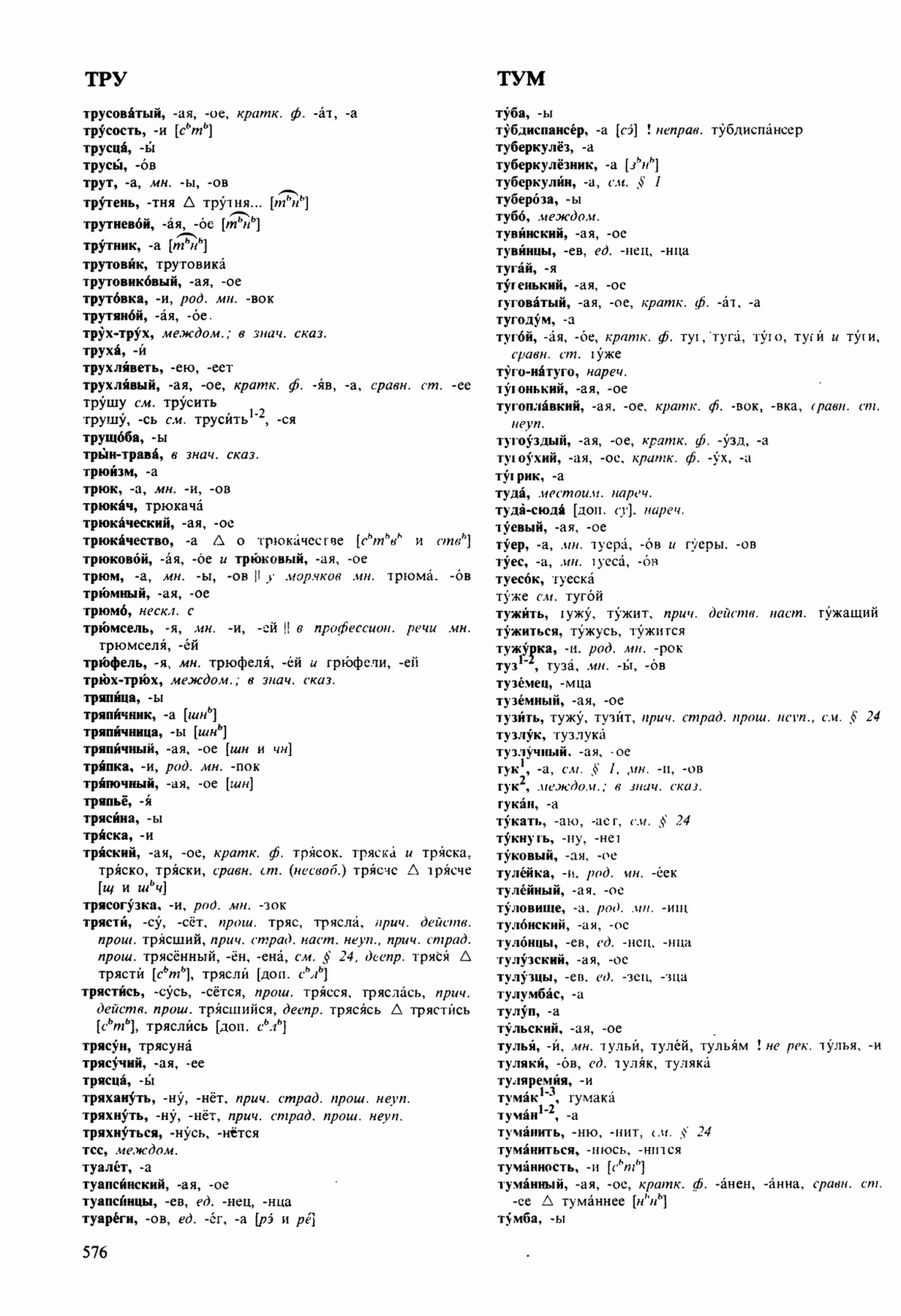Скан печатной страницы 576 орфоэпического словаря Аванесова 1989 года с изображением текста