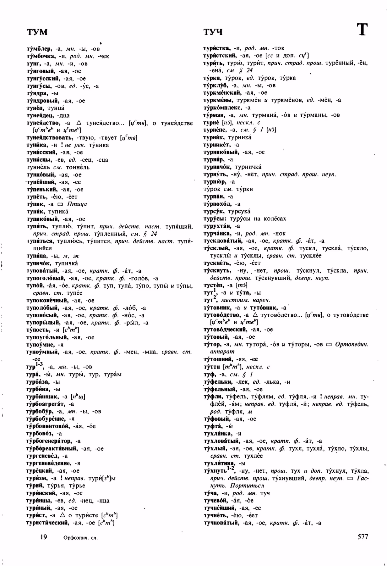 Скан печатной страницы 577 орфоэпического словаря Аванесова 1989 года с изображением текста