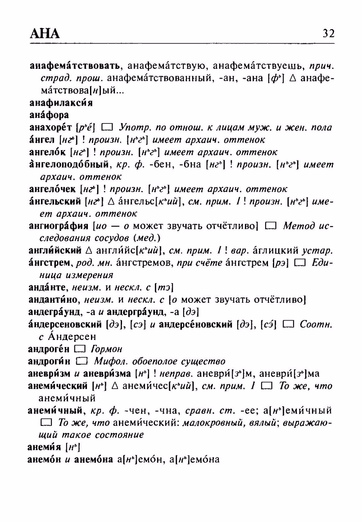 Скан печатной страницы 32 орфоэпического словаря Резниченко 2003 года с изображением текста
