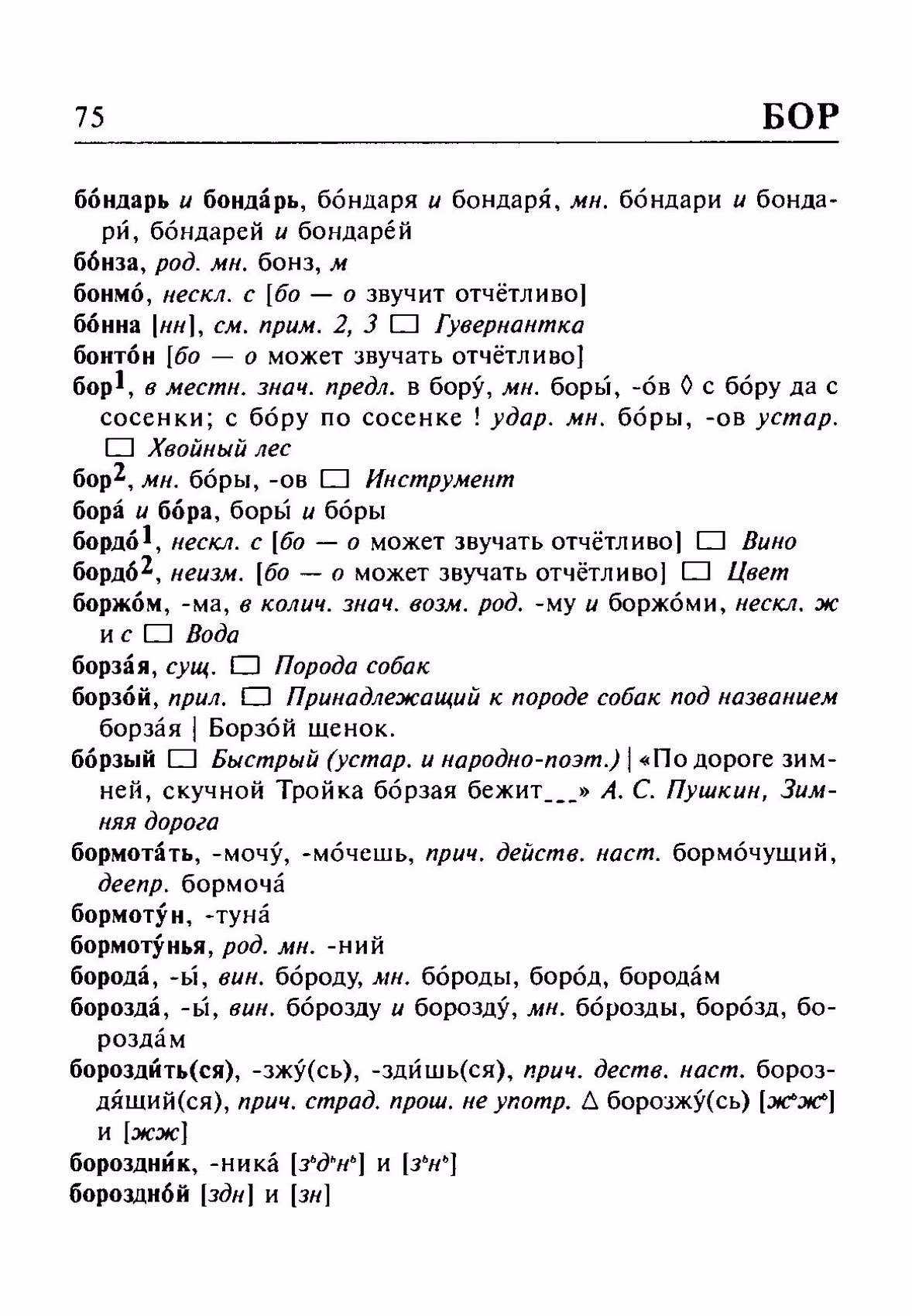 Скан печатной страницы 75 орфоэпического словаря Резниченко 2003 года с изображением текста