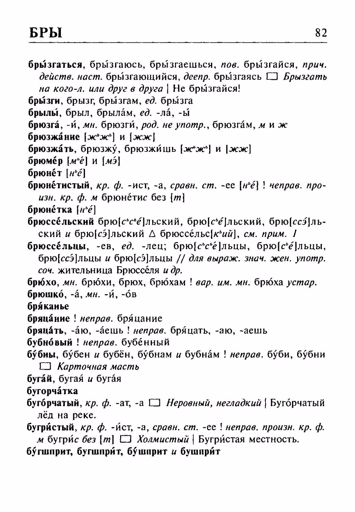 Скан печатной страницы 82 орфоэпического словаря Резниченко 2003 года с изображением текста