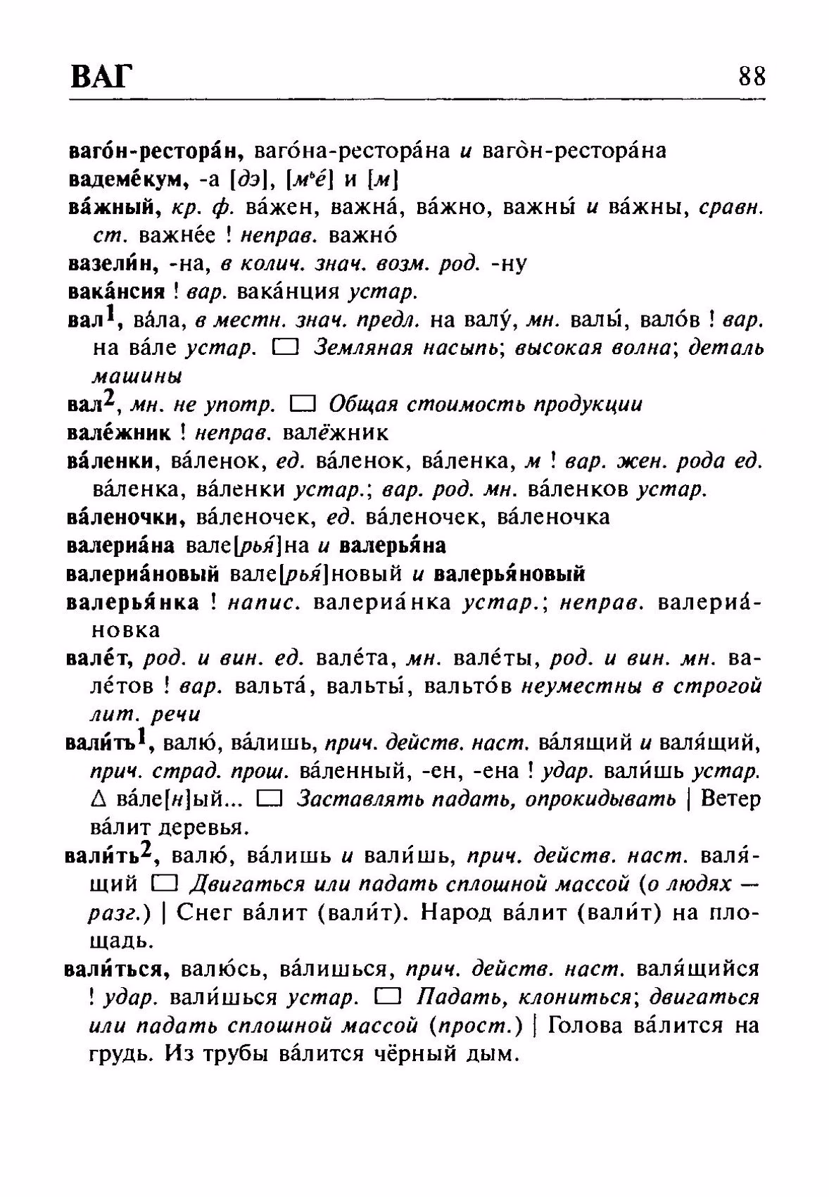 Скан печатной страницы 88 орфоэпического словаря Резниченко 2003 года с изображением текста