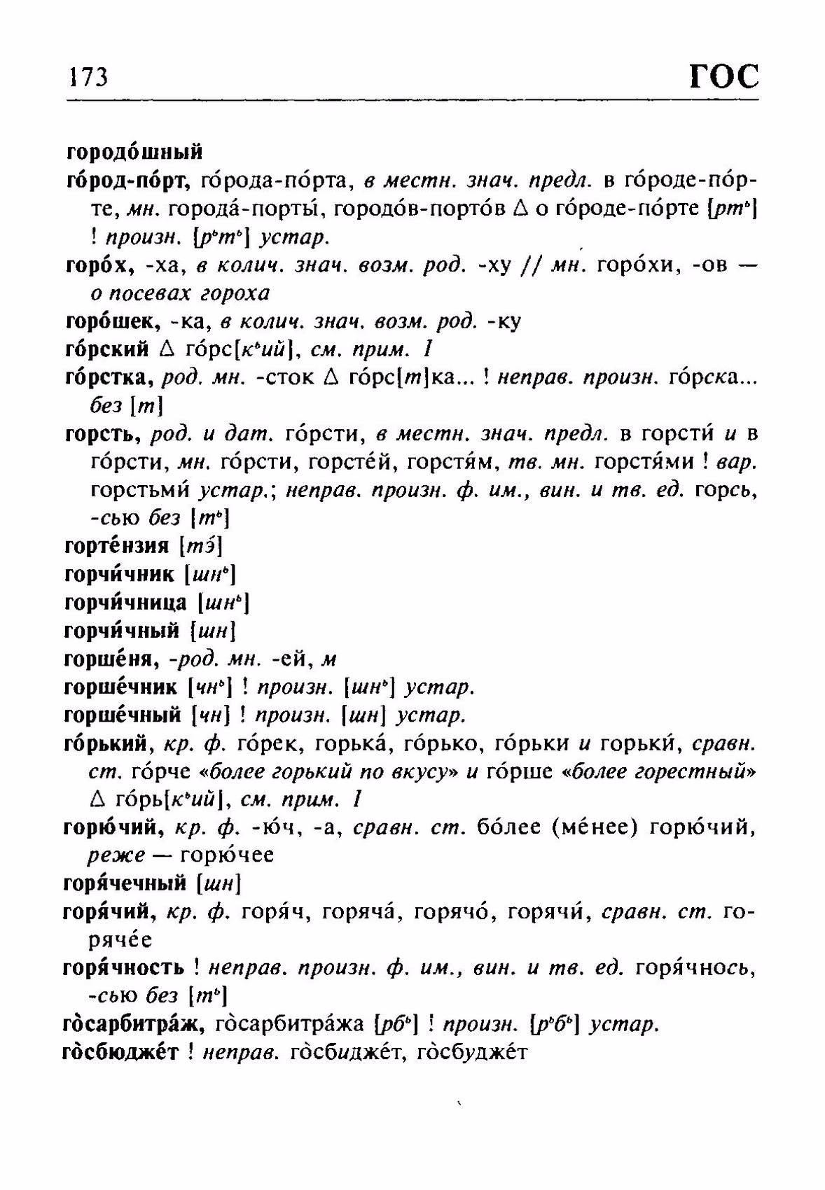 Скан печатной страницы 173 орфоэпического словаря Резниченко 2003 года с изображением текста
