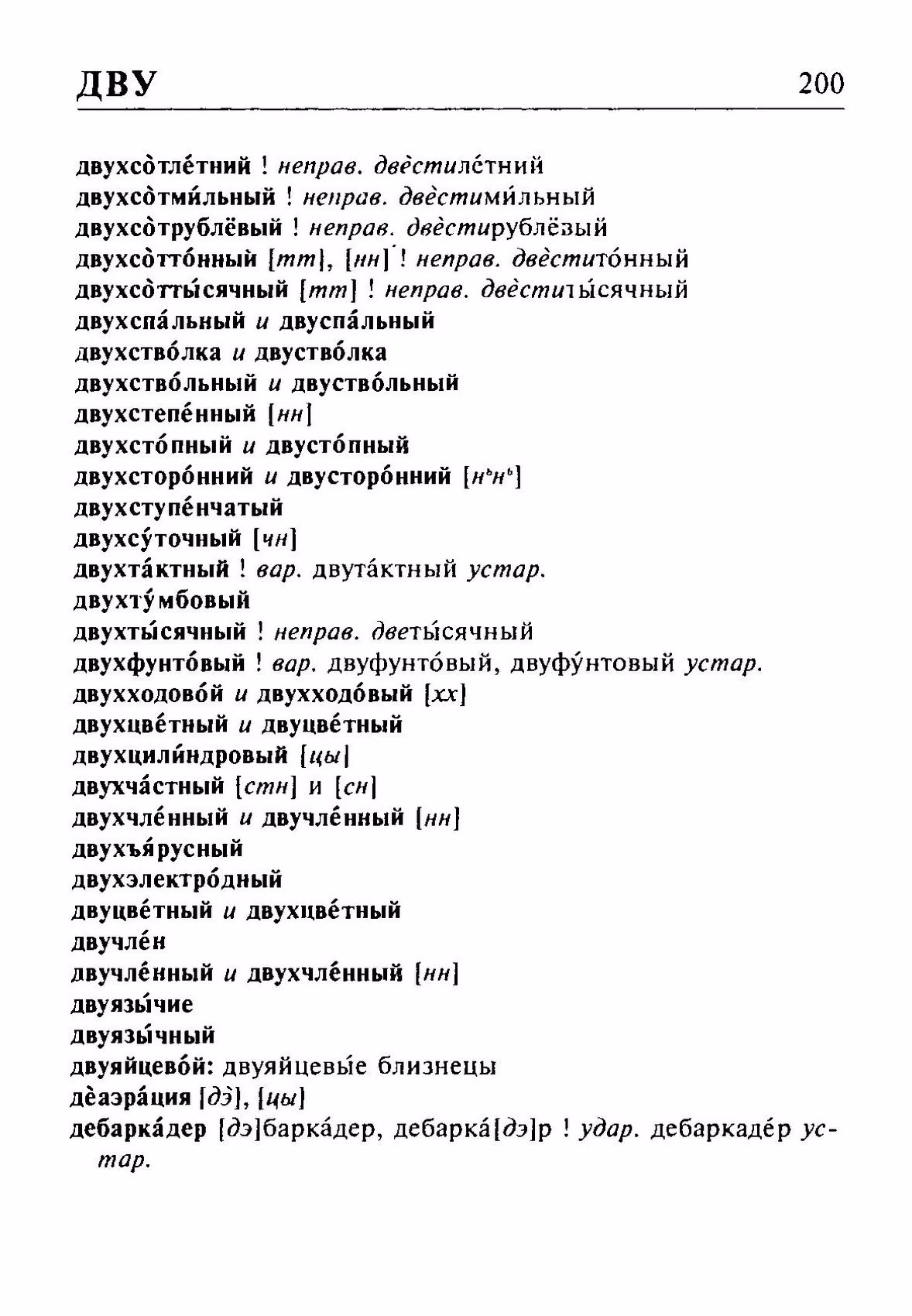 Скан печатной страницы 200 орфоэпического словаря Резниченко 2003 года с изображением текста