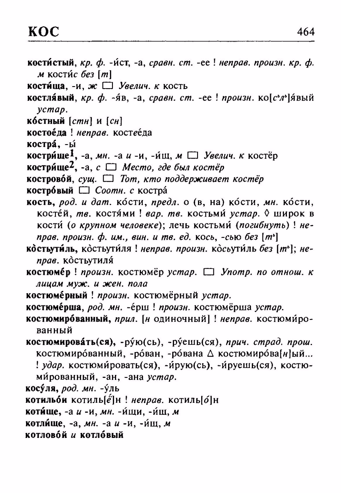 Скан печатной страницы 464 орфоэпического словаря Резниченко 2003 года с изображением текста