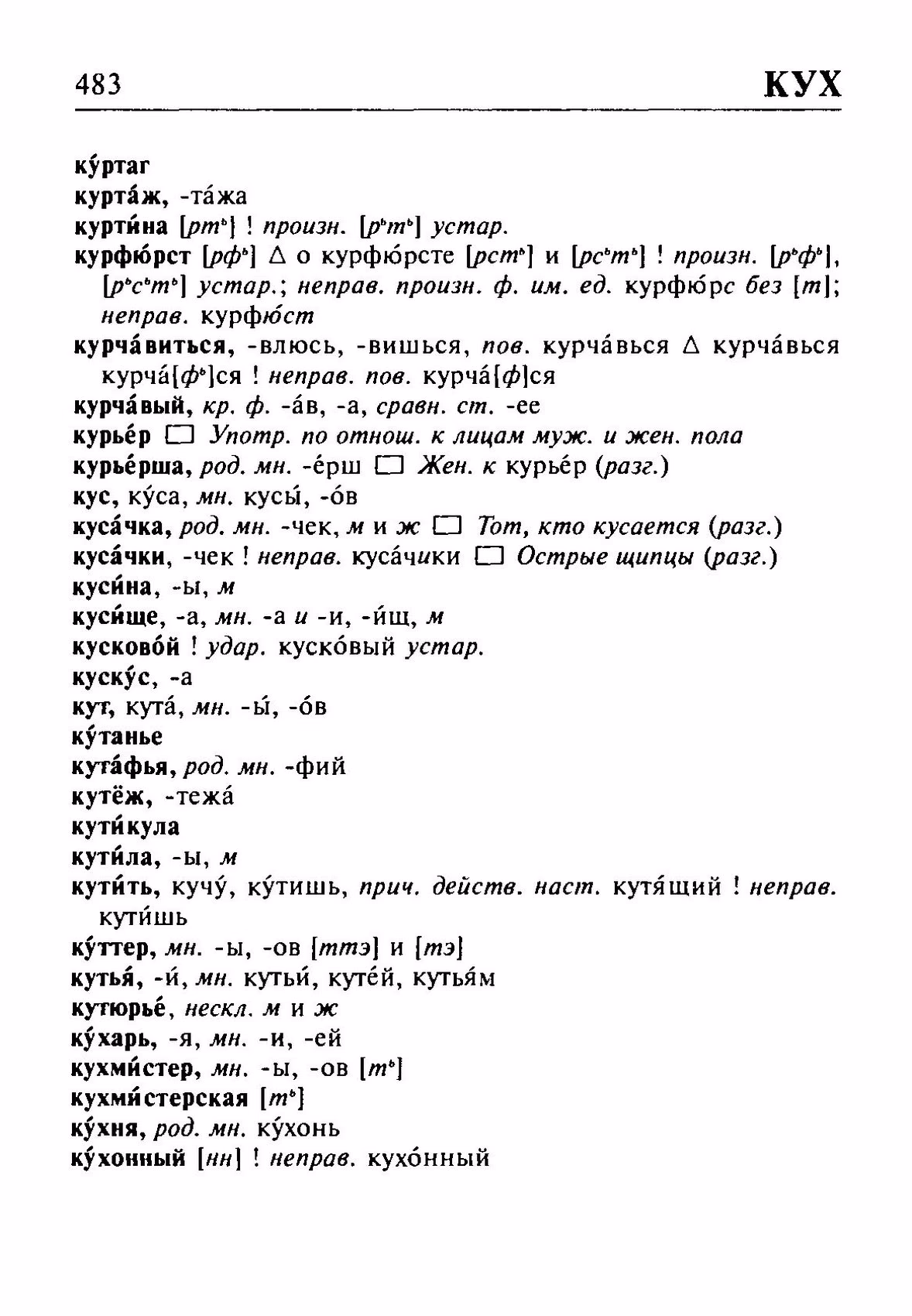 Скан печатной страницы 483 орфоэпического словаря Резниченко 2003 года с изображением текста