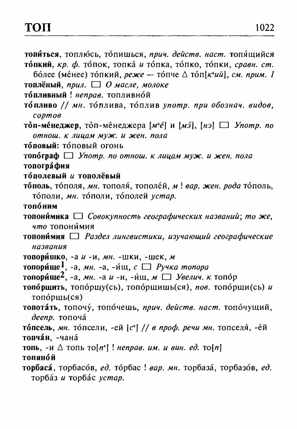 Скан печатной страницы 1022 орфоэпического словаря Резниченко 2003 года с изображением текста