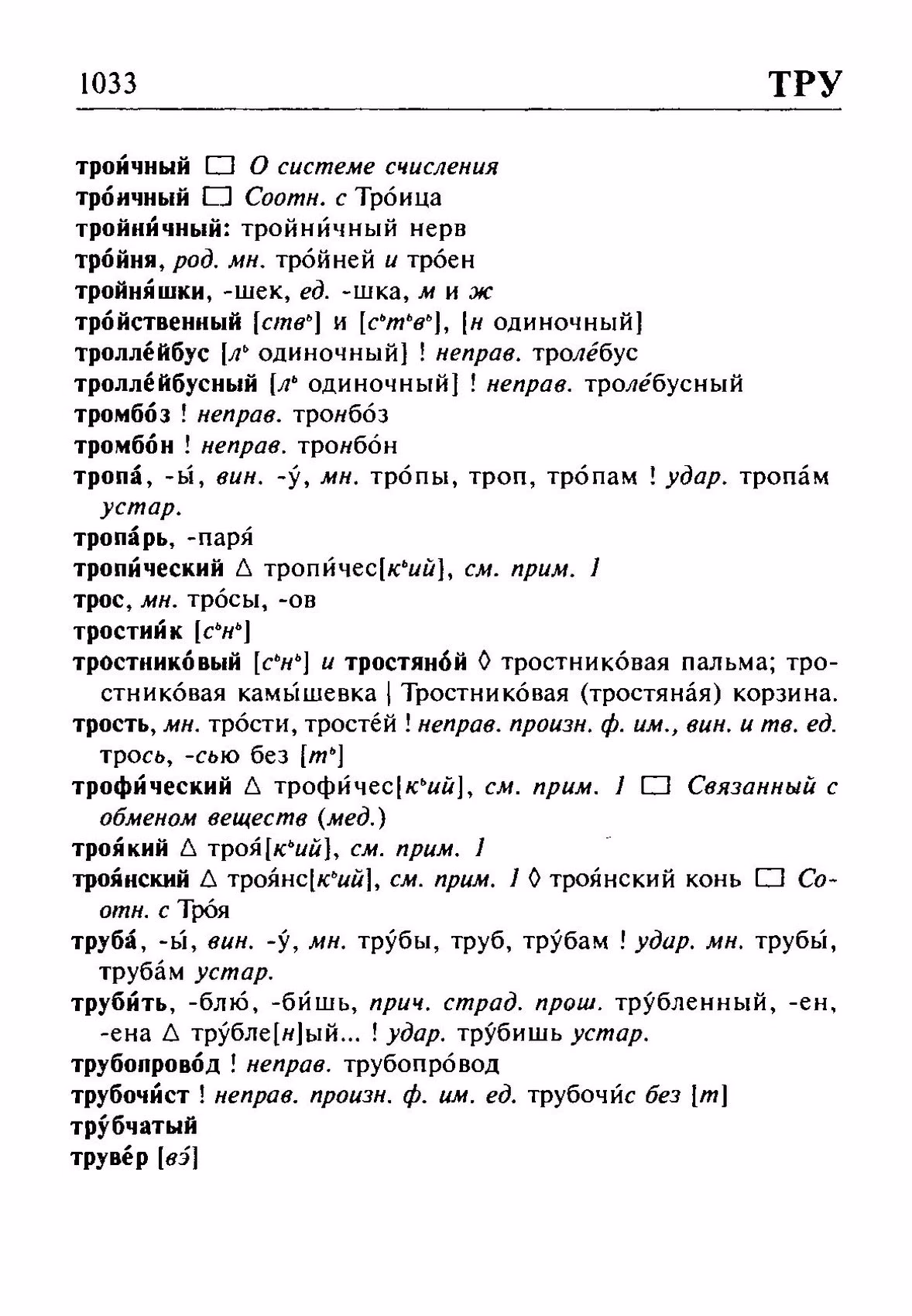 Скан печатной страницы 1033 орфоэпического словаря Резниченко 2003 года с изображением текста