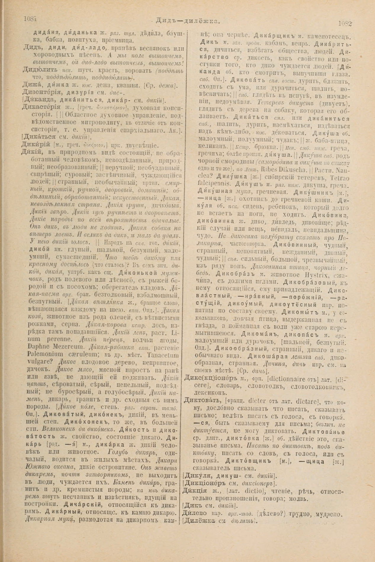 Скан печатной страницы 589 первого тома толкового словаря Даля 1903 года с изображением текста