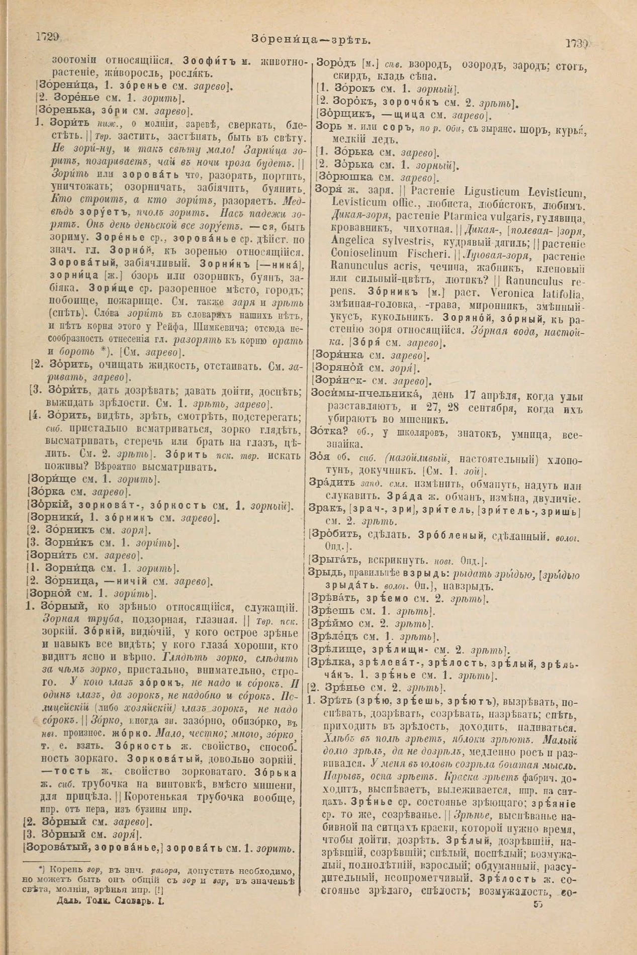 Скан печатной страницы 915 первого тома толкового словаря Даля 1903 года с изображением текста