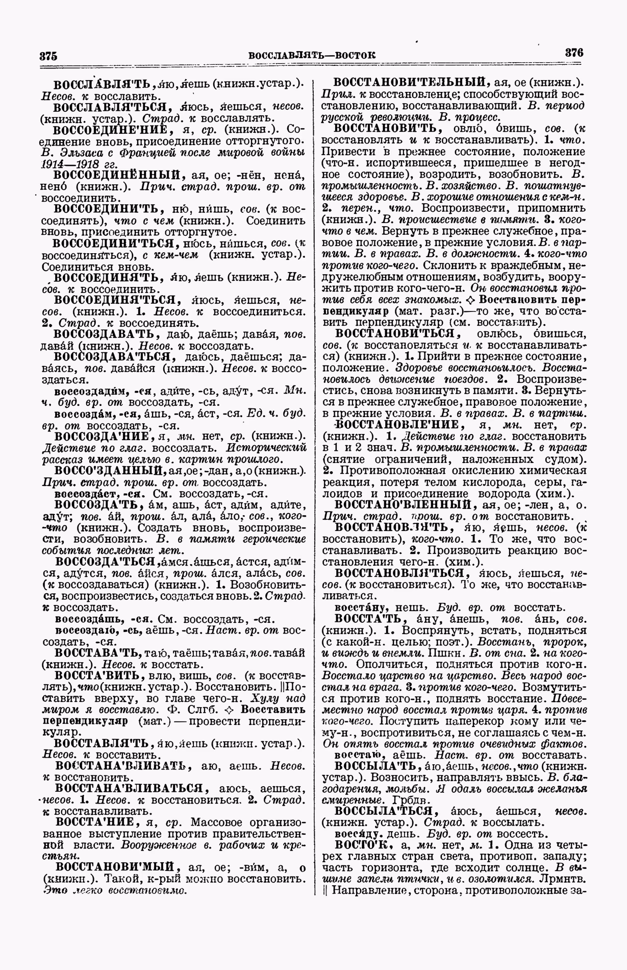 Скан печатной страницы 226 (cтолбцы 375–376) первого тома толкового словаря Ушакова 1935 года с изображением текста