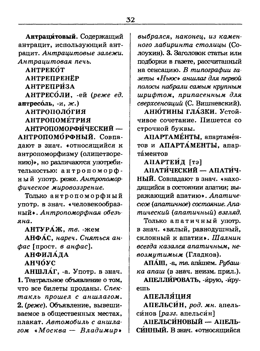 Сканированная страница словаря трудностей русского языка