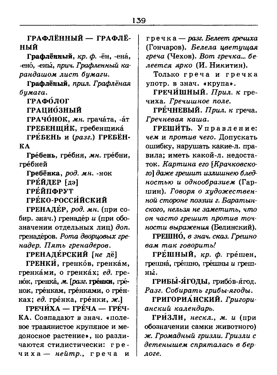 Сканированная страница словаря трудностей русского языка