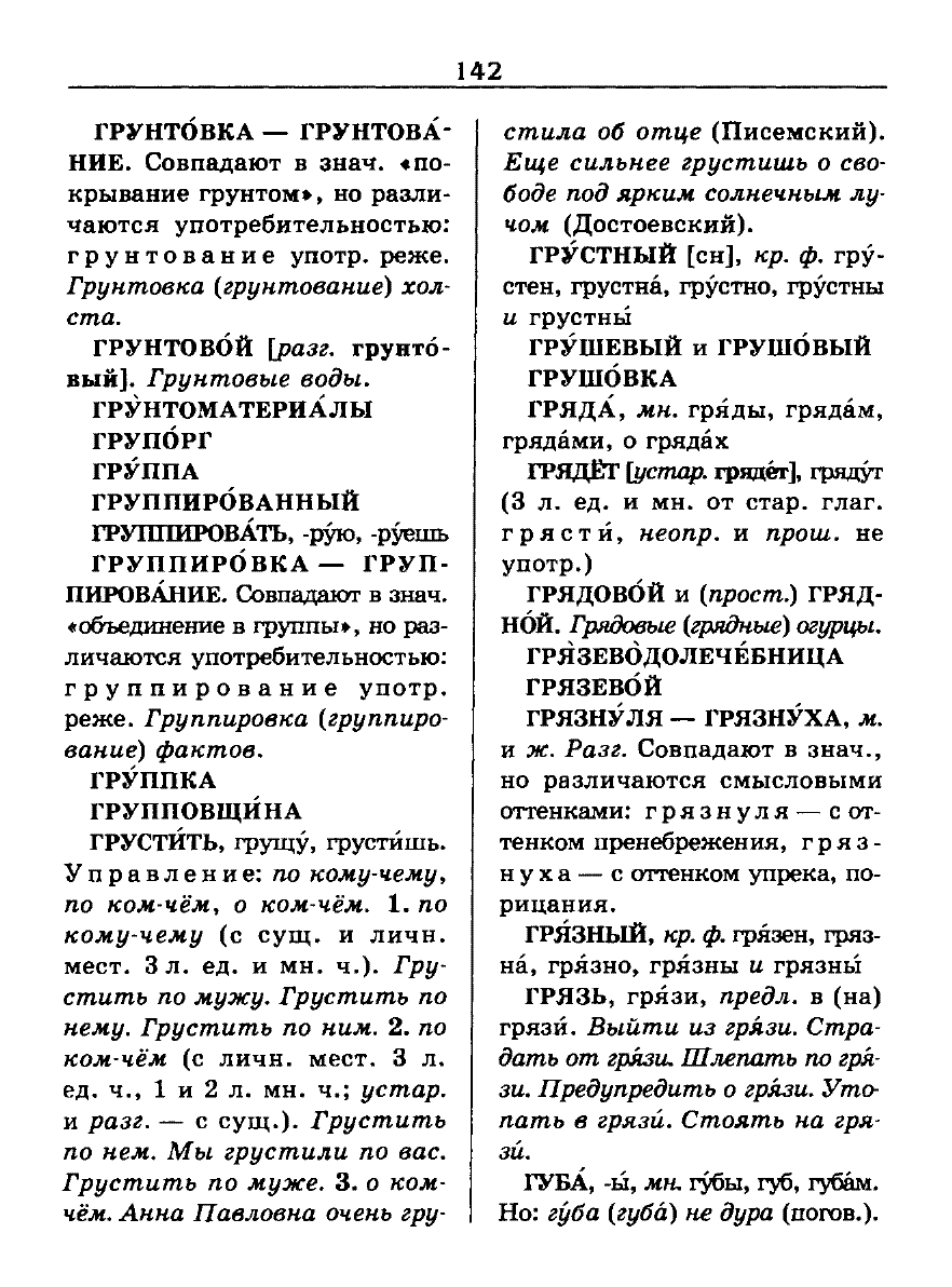 Сканированная страница словаря трудностей русского языка