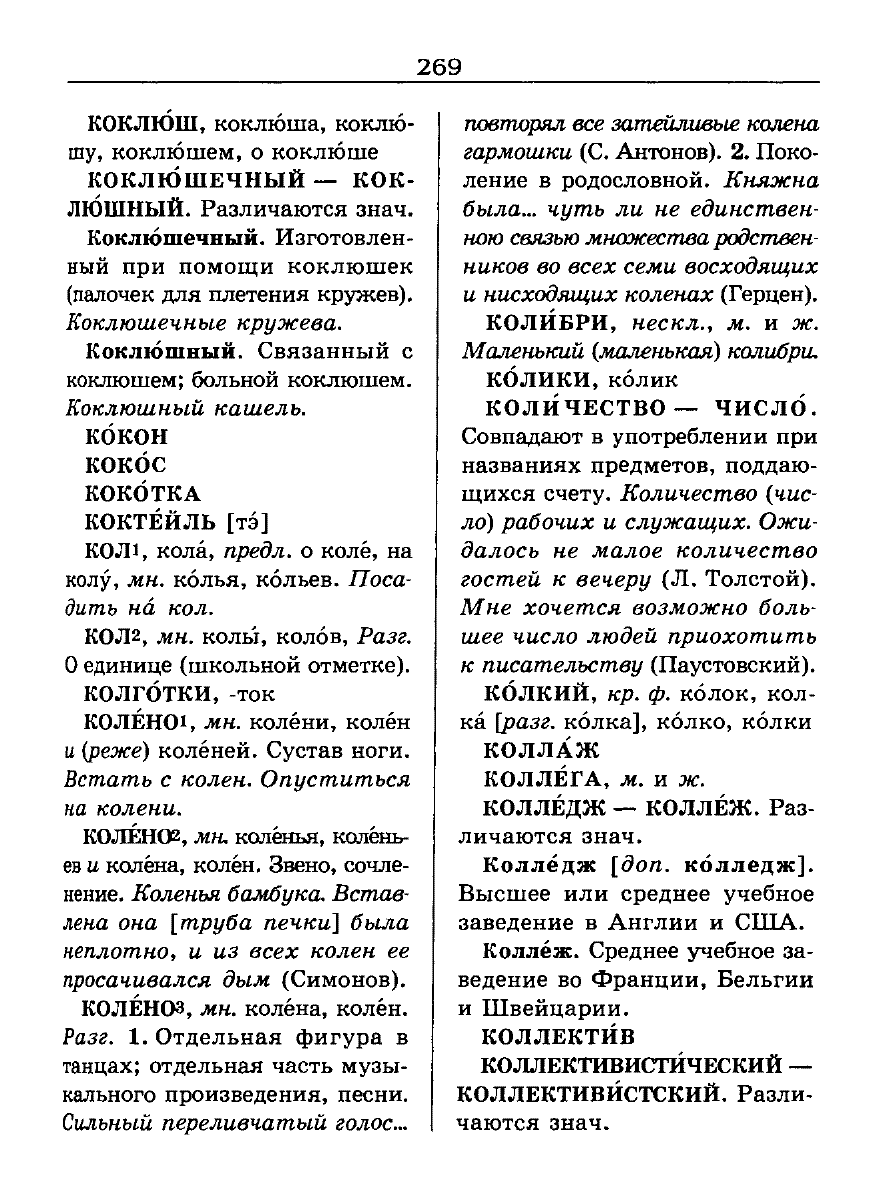 Сканированная страница словаря трудностей русского языка