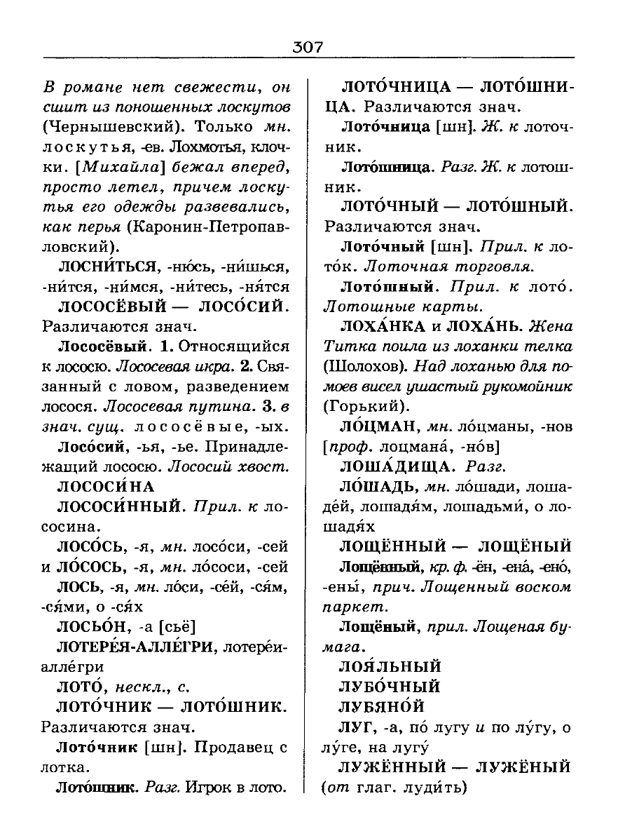 Сканированная страница словаря трудностей русского языка