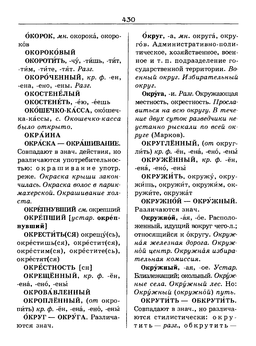 Сканированная страница словаря трудностей русского языка