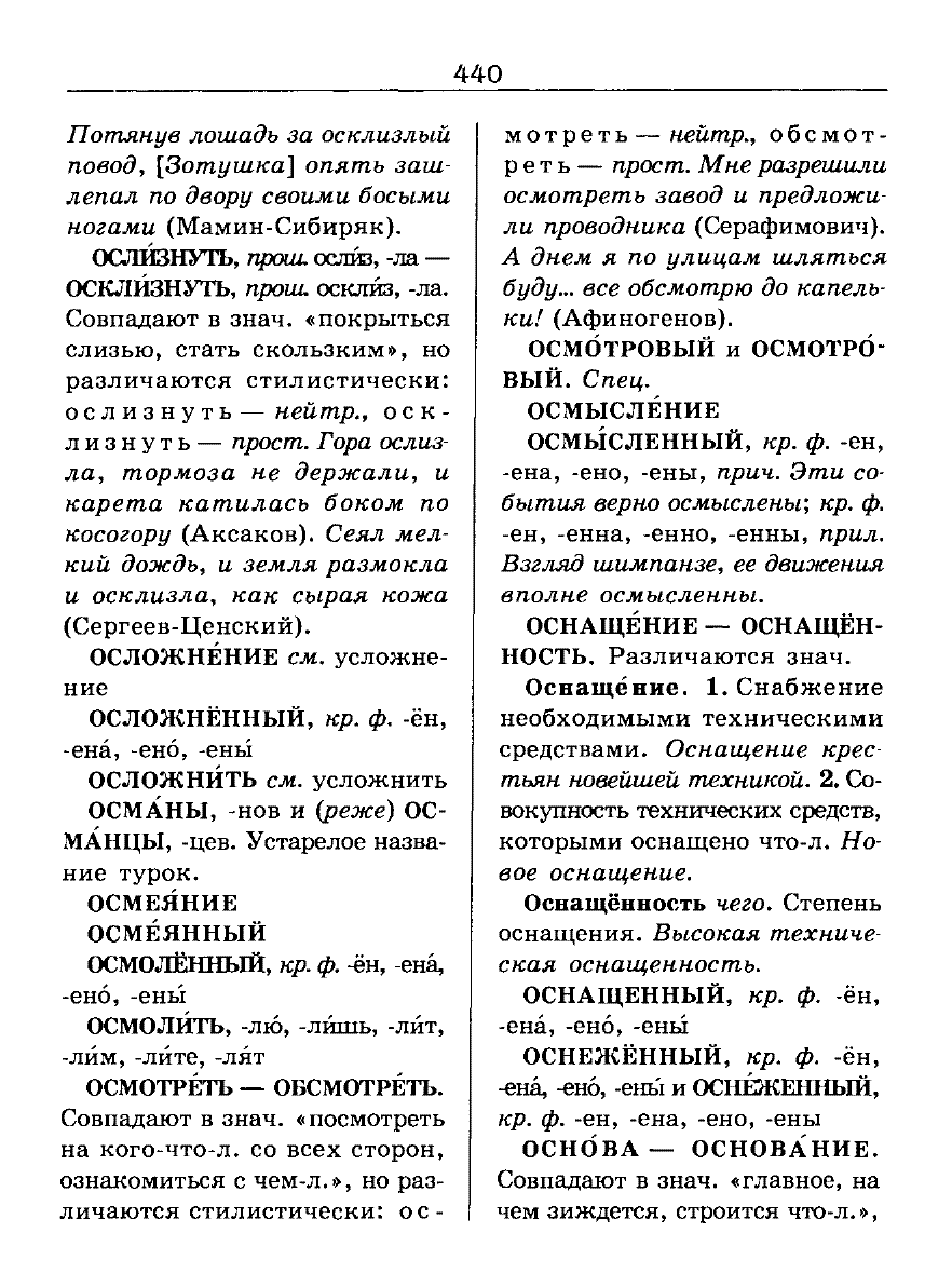 Сканированная страница словаря трудностей русского языка