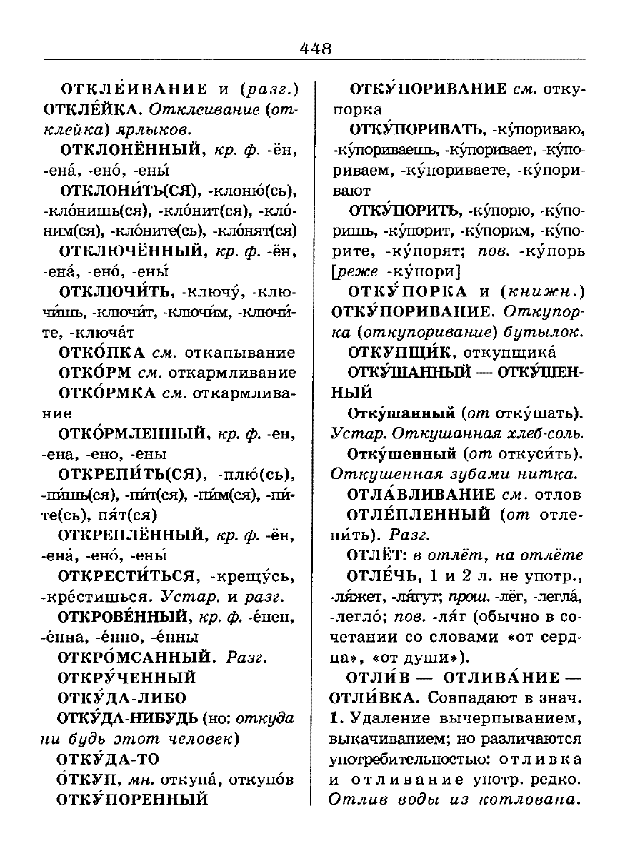 Сканированная страница словаря трудностей русского языка