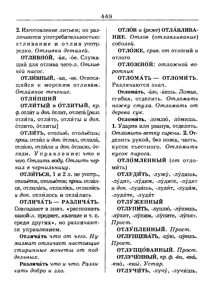 Сканированная страница словаря трудностей русского языка