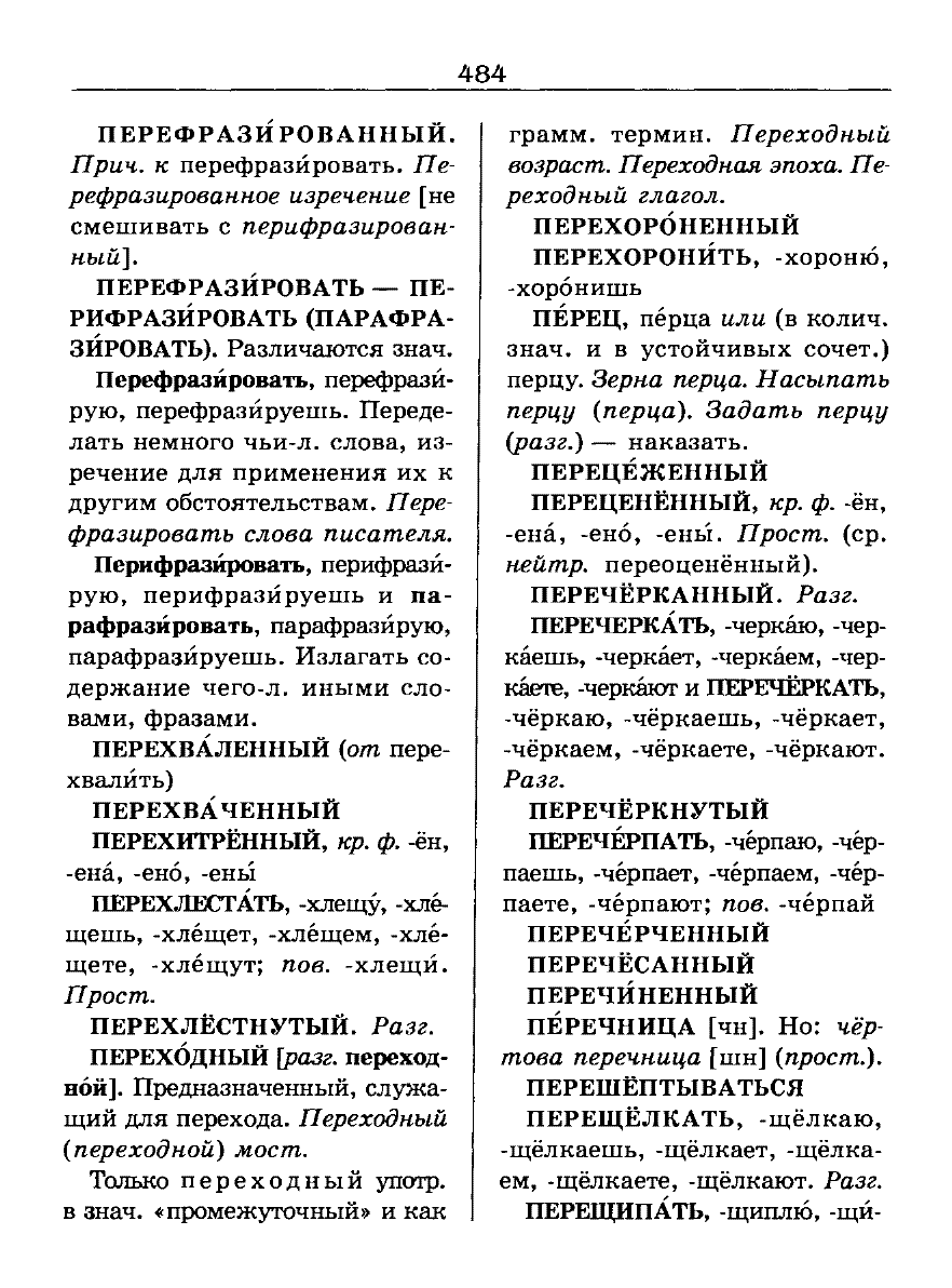 Сканированная страница словаря трудностей русского языка