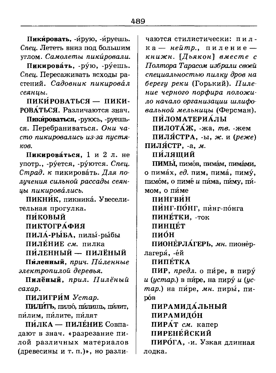 Сканированная страница словаря трудностей русского языка