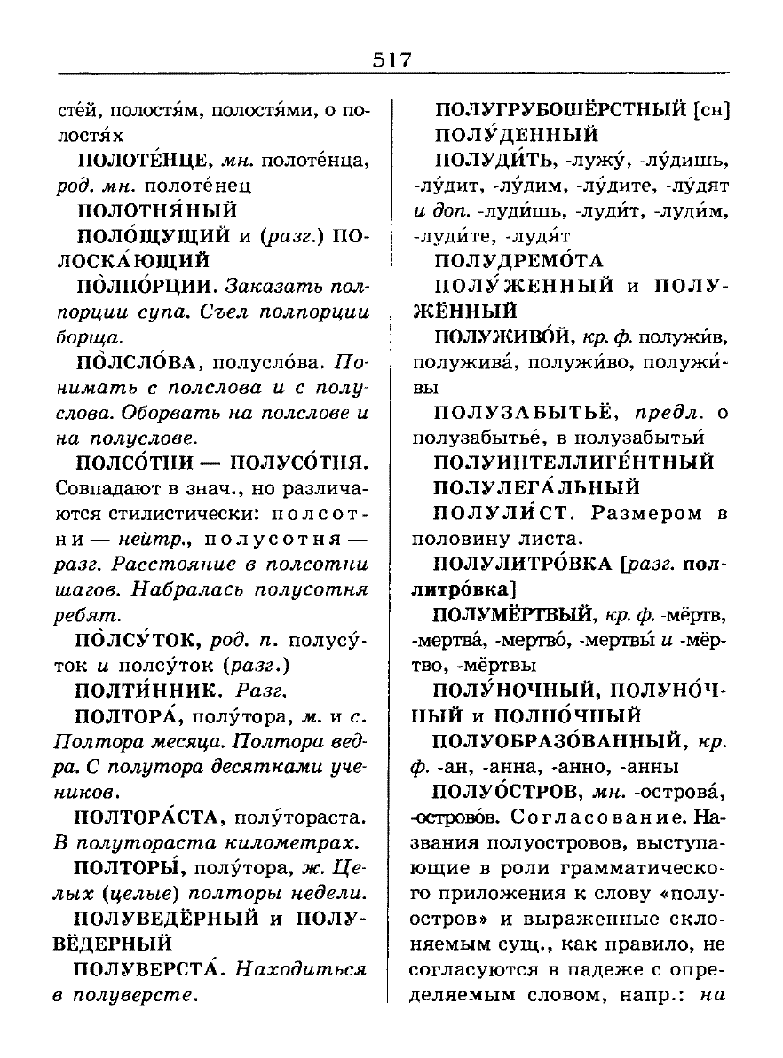 Сканированная страница словаря трудностей русского языка