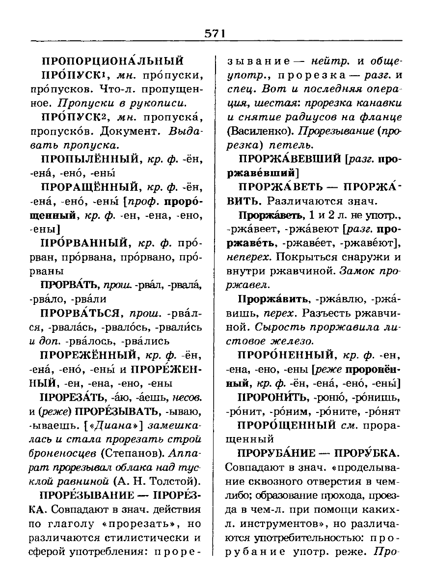 Сканированная страница словаря трудностей русского языка