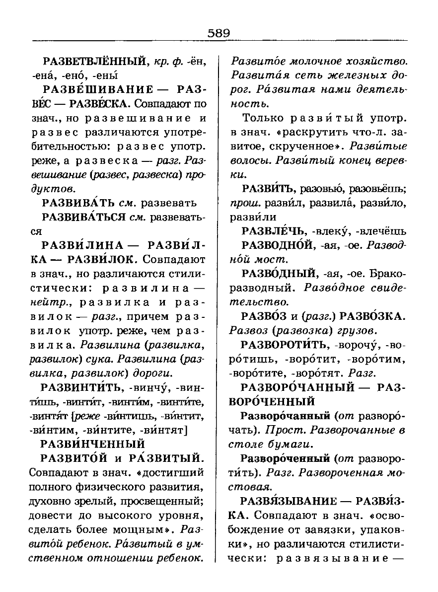 Сканированная страница словаря трудностей русского языка