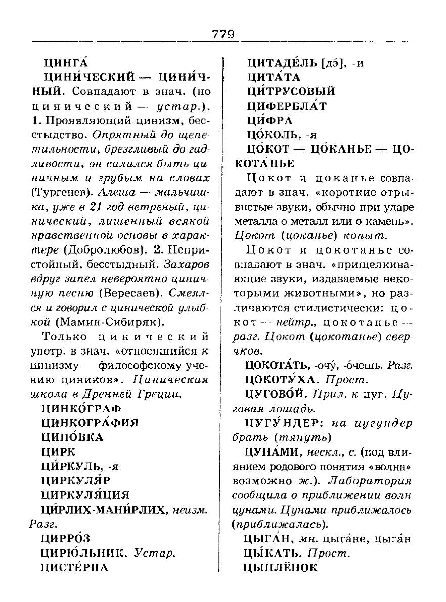 Сканированная страница словаря трудностей русского языка